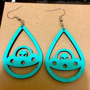 Wooden alien earrings